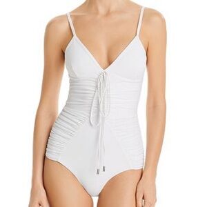 Nicholas Fatima Shirred One-Piece Swimsuit White Tie Size Medium M NWT
